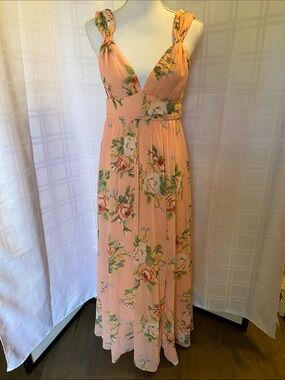 Blush Mark Versailles Floral Peach Pink Long Maxi Dress XS